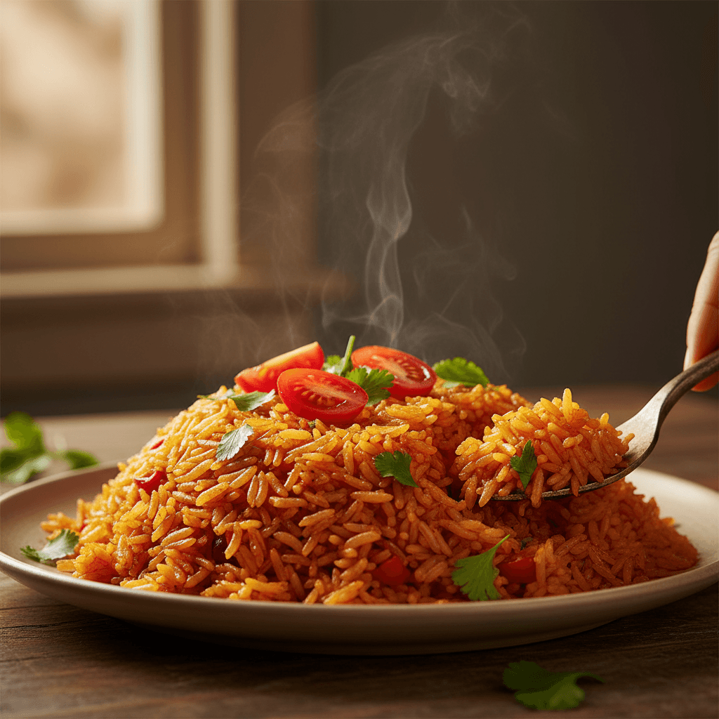 Perfectly seasoned jollof rice at TINU NAIJA