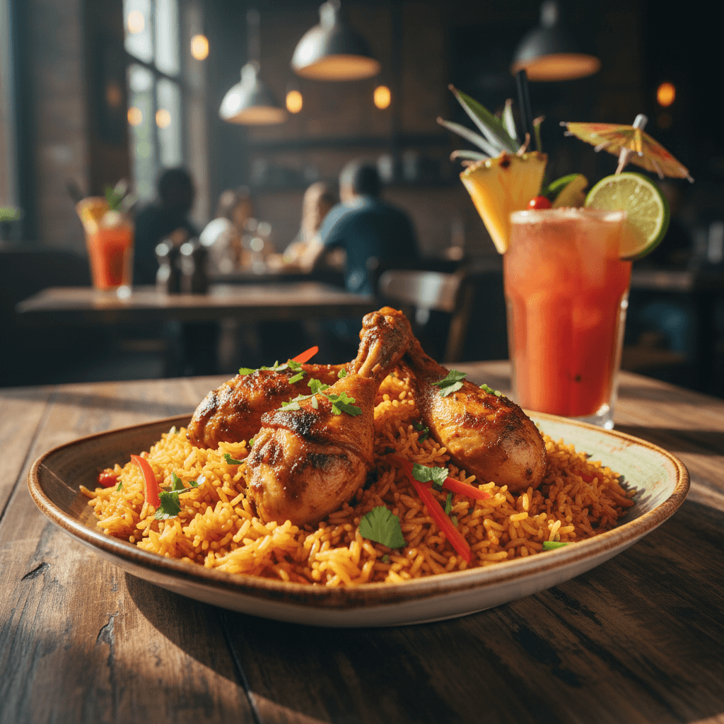 Perfectly cooked jollof rice with tender meat